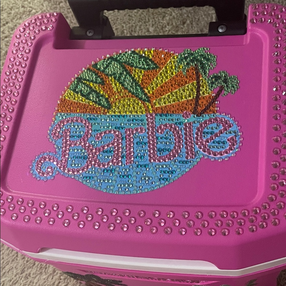 Barbie Pink Rhinestone Tropical Logo cooler
